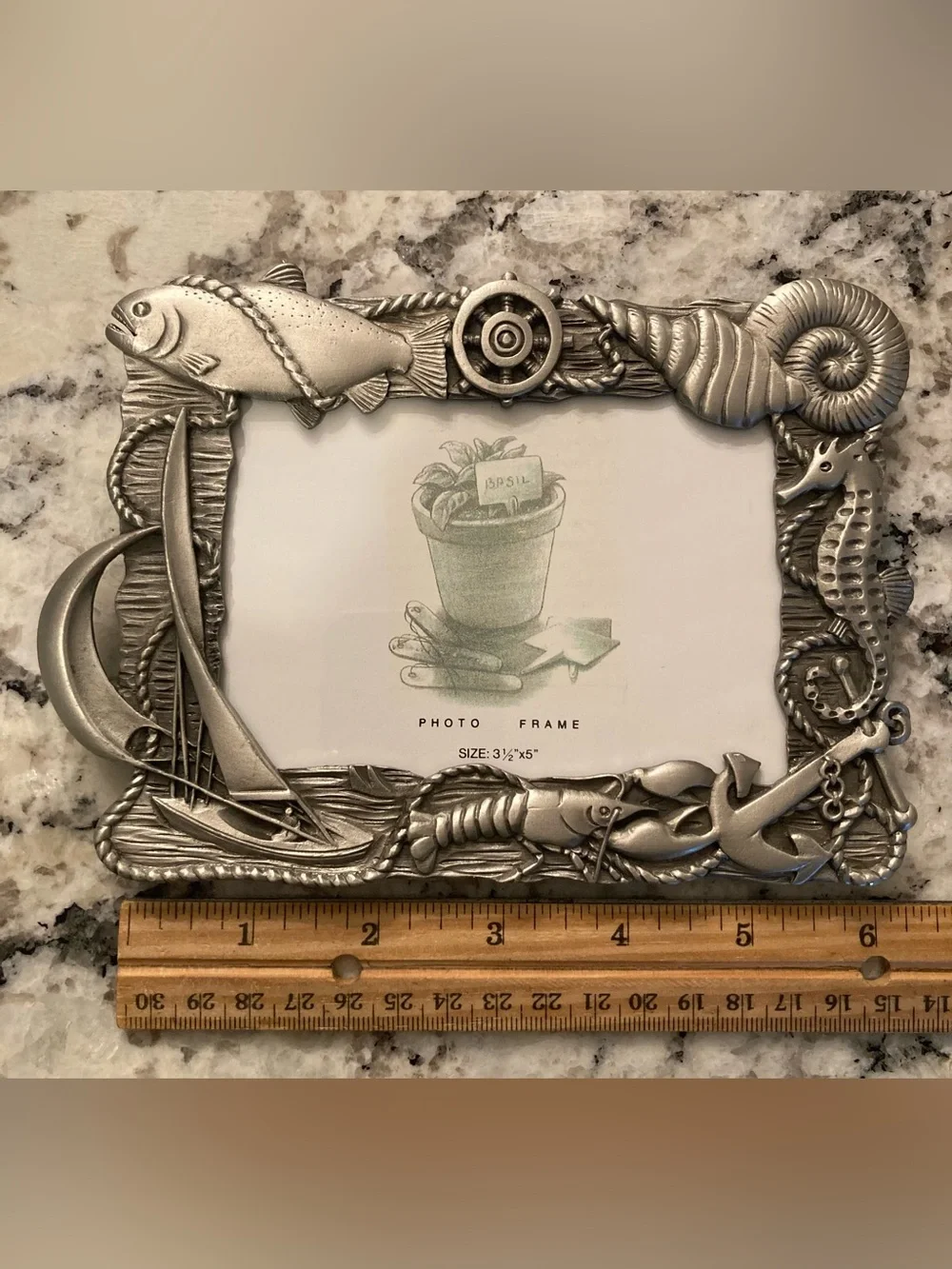 Vintage Pewter Nautical Picture Frame